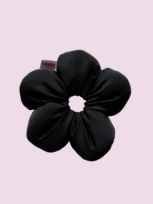 Black Flower Scrunchie