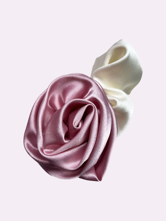 Pink and White Mini Rose Scrunchie