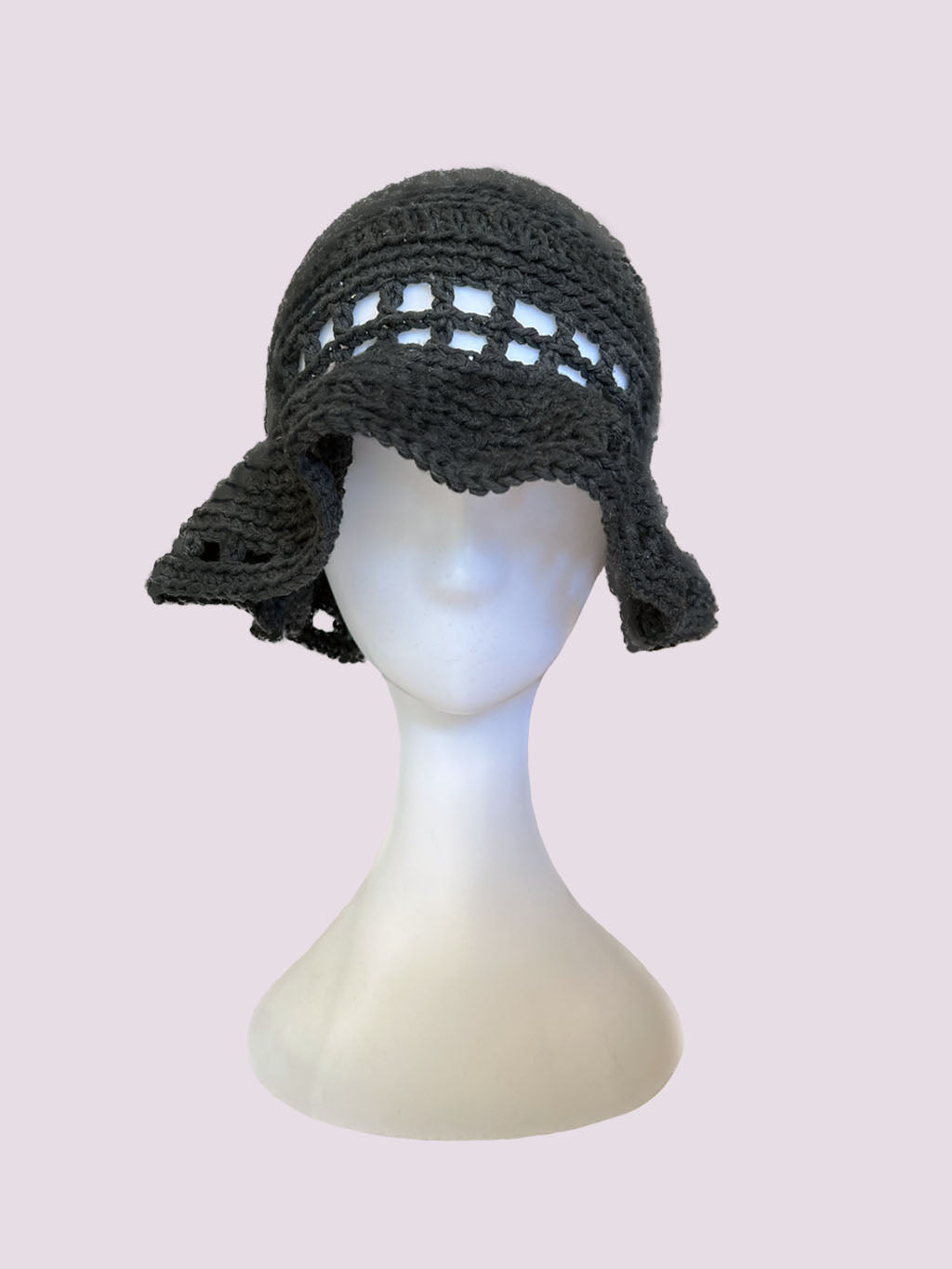 Black Crochet Bucket Hat