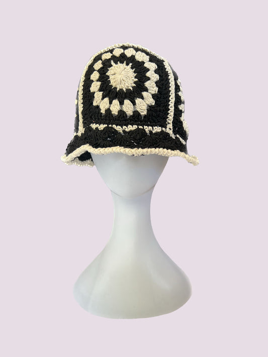 Black and White Crochet Bucket Hat