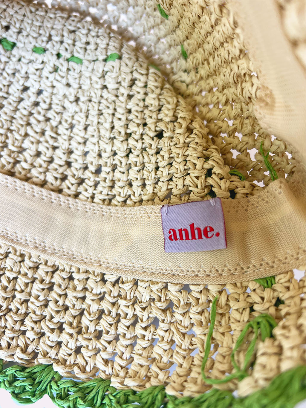 Knit Beige Green Crochet Bucket Hat