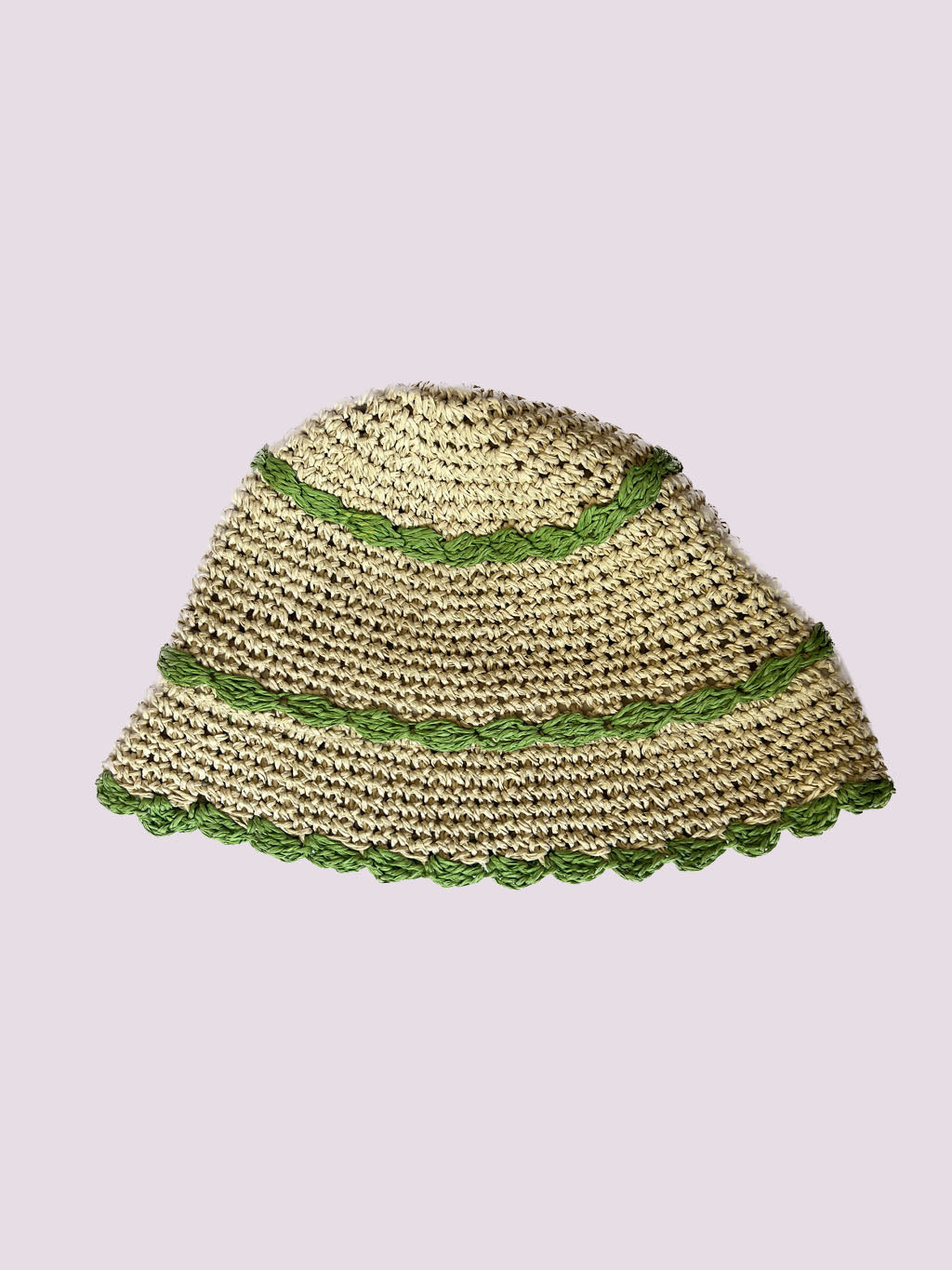 Knit Beige Green Crochet Bucket Hat