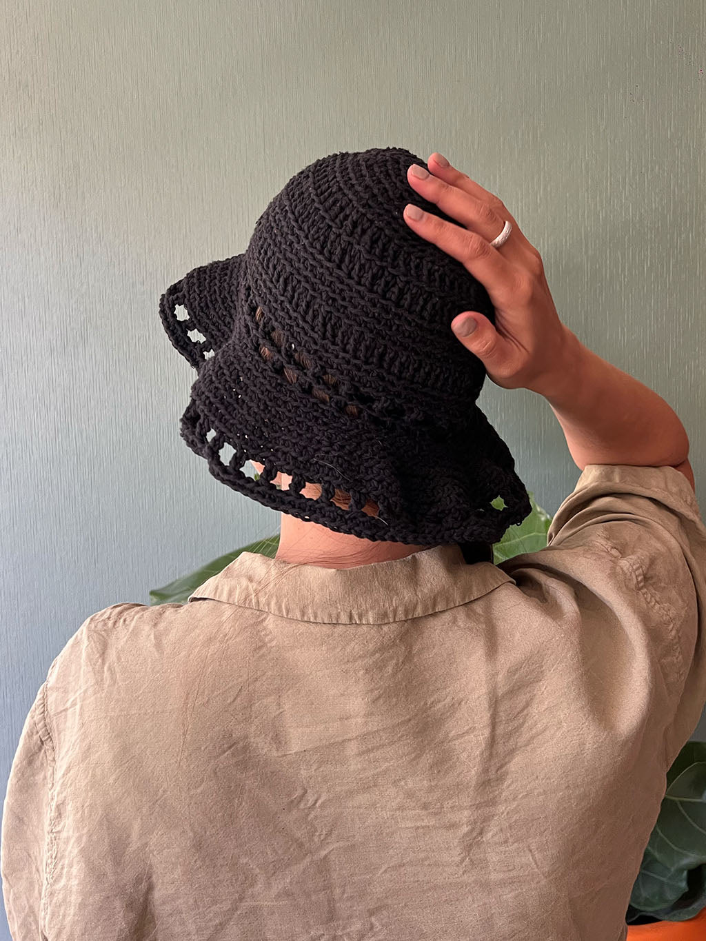 Black Crochet Bucket Hat