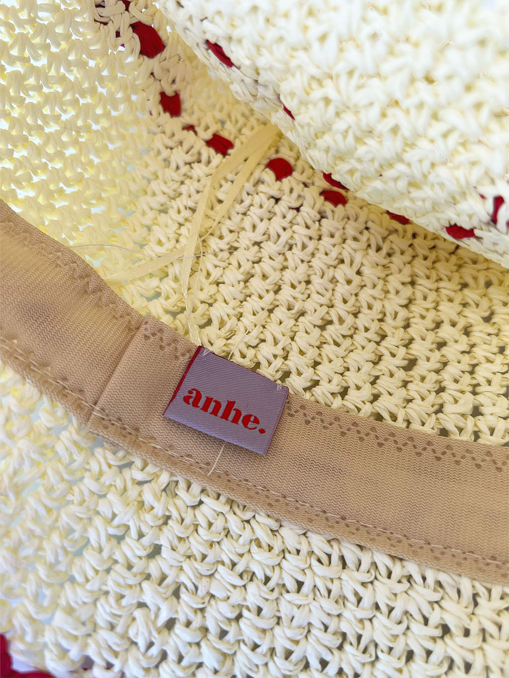 Knit Beige Red Crochet Bucket Hat