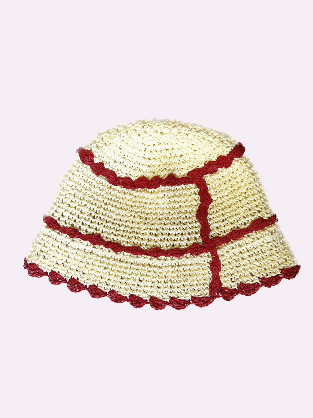 Knit Beige Red Crochet Bucket Hat